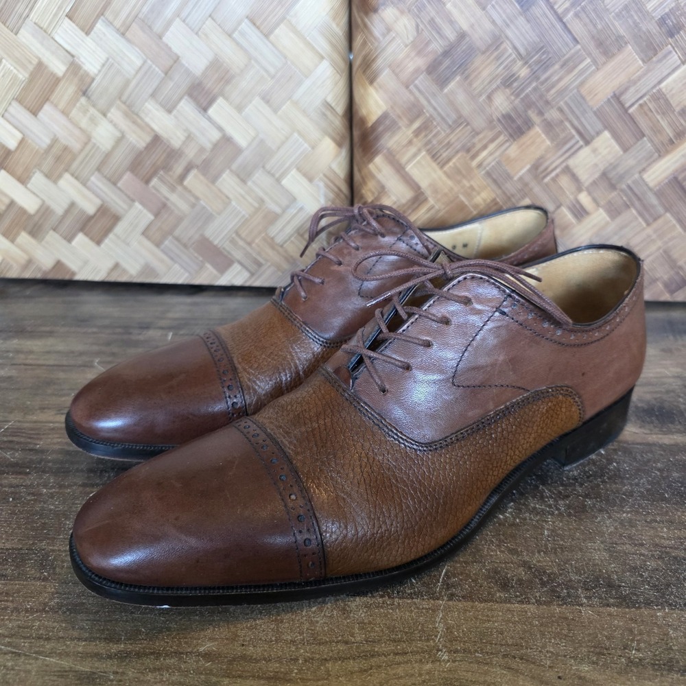Mercanti Fiorentini Shoes Men's Size 9M Brown Leather Cap Toe Dress Oxford Italy